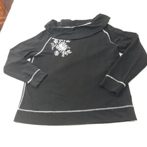 Chico's Set 2 Pieces Black Place Floral  Pants And Top Long-Sleeve Collared 3